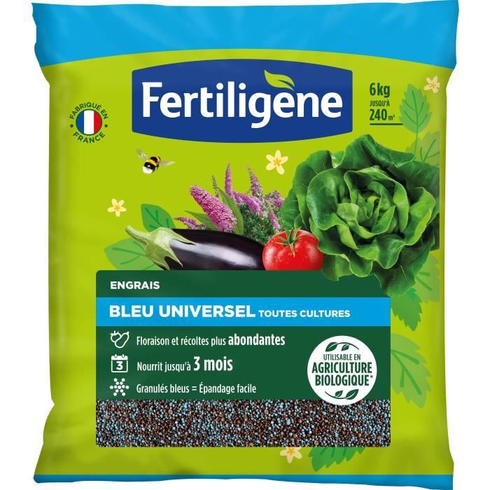FERTILIGENE FBLEUBIO6 - Universal Blue Fertilizer 6 kg - Flowering and abundant harvests - Nourishes up to 3 months - For 240m²