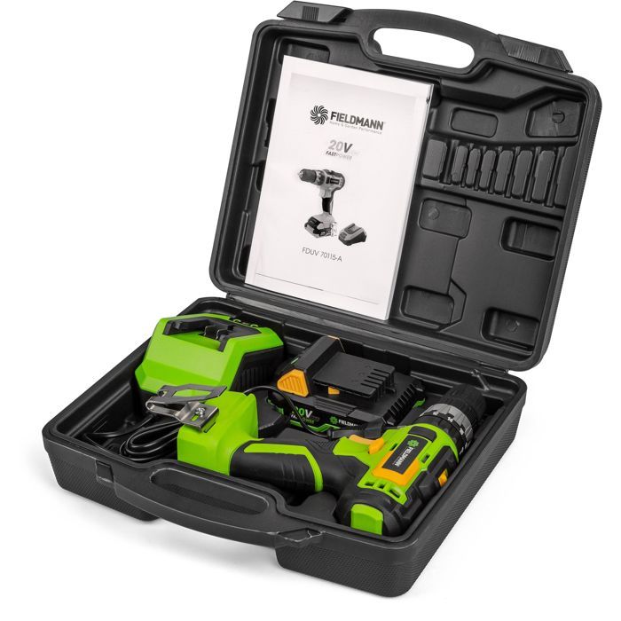 Cordless impact drill - FIELDMANN - 20V - 2Ah battery - 35 Nm - Quick charger and case included