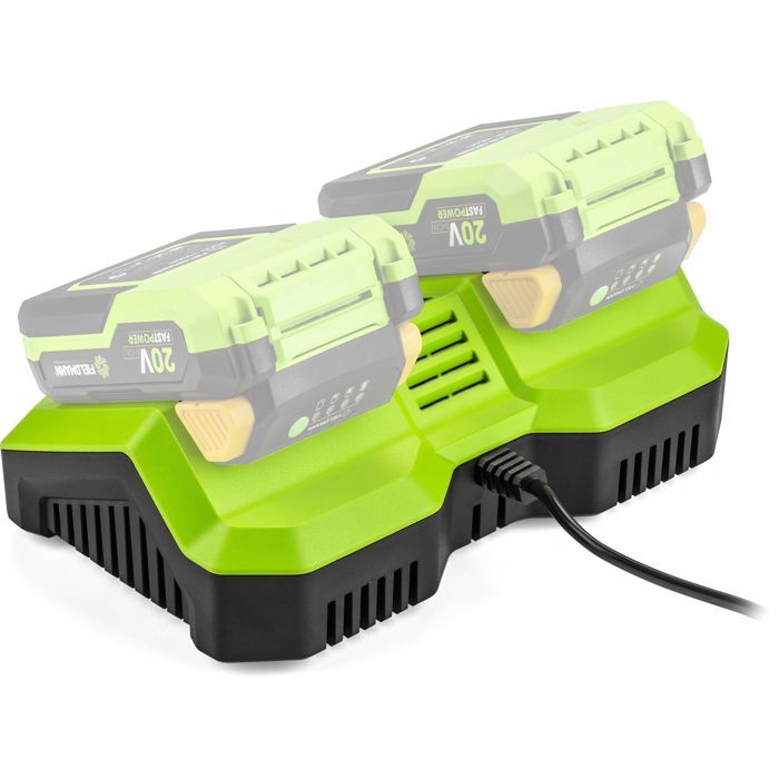 Double charger - FIELDMANN - For 20V batteries - Charge 2Ah in 60 min - Compatible 2Ah, 4Ah