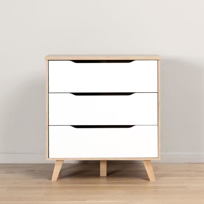 FINLAND VANKKA Scandinavian chest of drawers in oak and matt white + legs in solid wood - L 80 cm