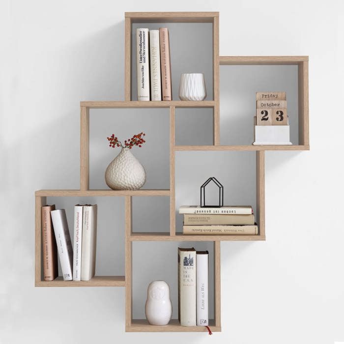 FMD Wall Shelf with 8 Compartments Oak Color Living Room Storage Shelf 428743