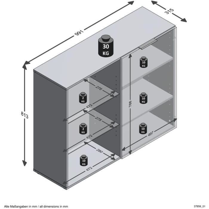 Small storage unit - Black decor - L99.1 x H81.3 x D31.5 cm - Made in Germany