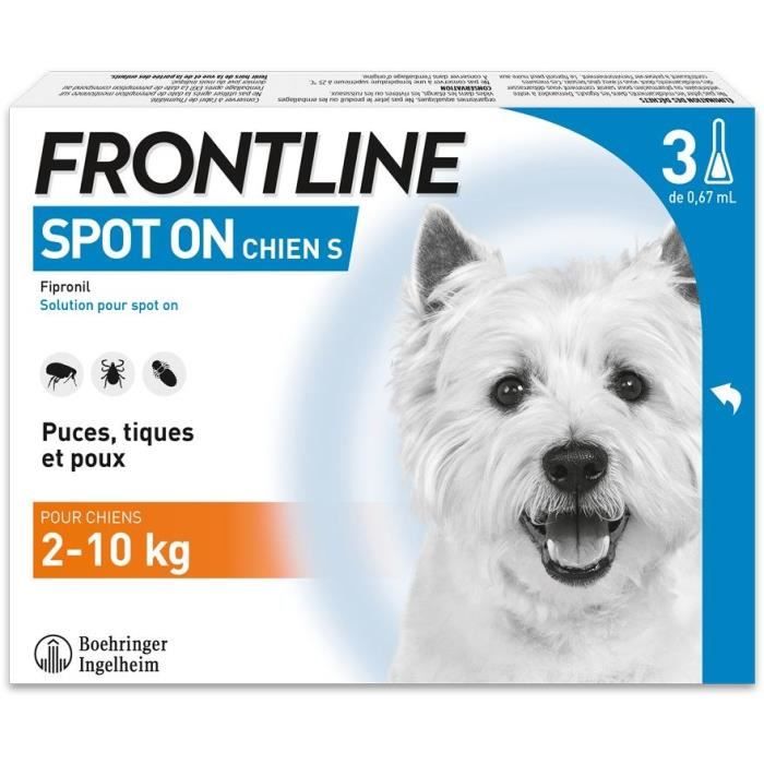 FRONTLINE 3 SPOT ON Antiparasitic Pipettes for Dogs - 2 to 10 kg - Fleas, ticks, lice