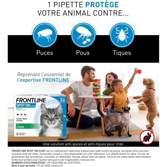 FRONTLINE 3 SPOT ON Cat Antiparasitic Pipettes - Fleas, ticks, lice