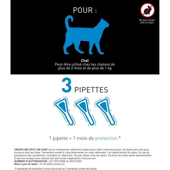 FRONTLINE 3 SPOT ON Cat Antiparasitic Pipettes - Fleas, ticks, lice