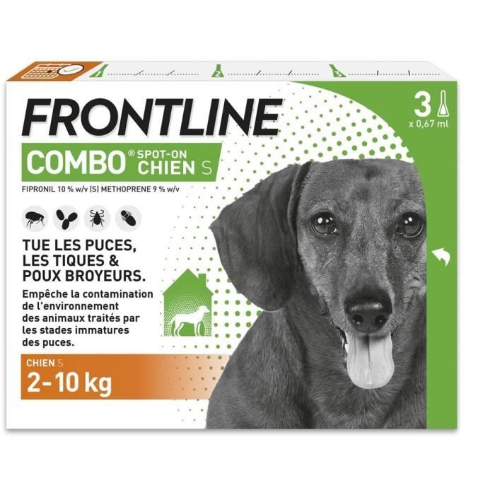 FRONTLINE 3 COMBO Antiparasitic Pipettes for Dogs - 2 to 10 kg - Fleas, ticks, chewing lice
