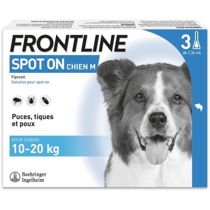 FRONTLINE 3 SPOT ON Antiparasitic Pipettes for Dogs - 10 to 20 kg - Fleas, ticks, lice
