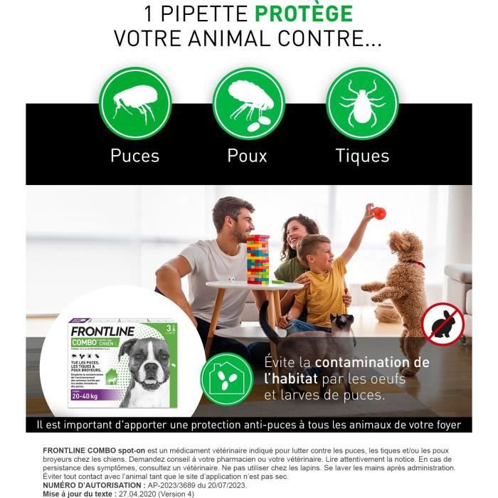 FRONTLINE 3 Antiparasitic pipettes COMBO Dog - 20-40 kg - Fleas, ticks, chewing lice