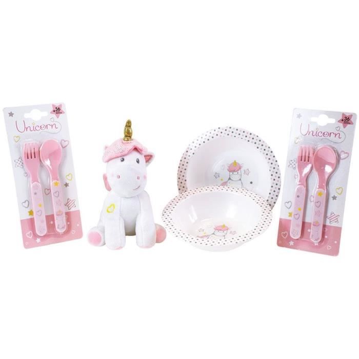 Unicorn Tableware Set for Children - FUN HOUSE - 006319 - 2 Plates, 2 Cutlery Sets and 1 Soft Plush Toy