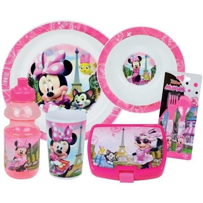 Disney Minnie Tableware Set - FUN HOUSE - 006377 - Glass, Soup Plate, Flat Plate, Water Bottle, Snack Box and Cutlery