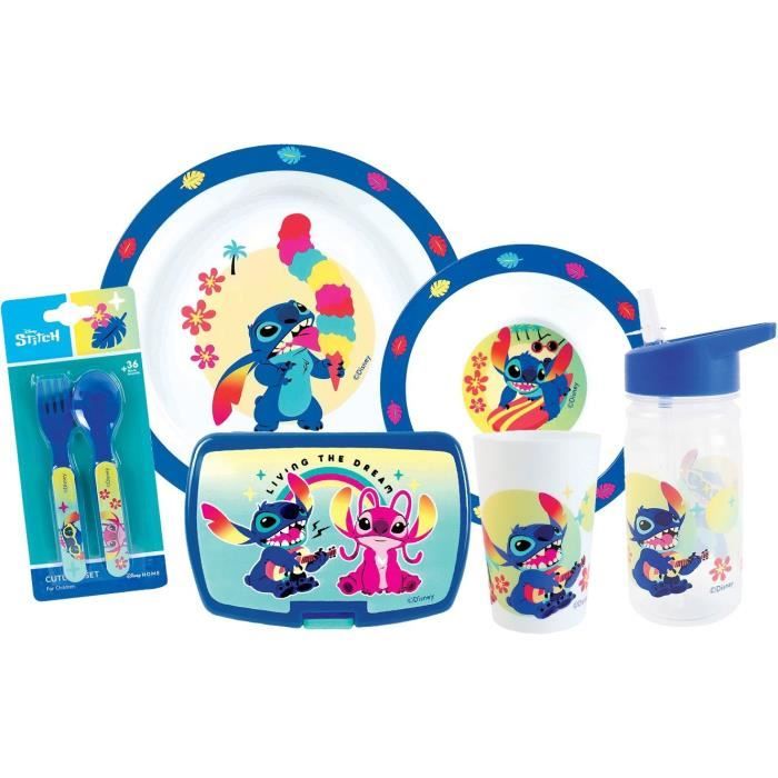 Tableware set - FUN HOUSE - LILO AND STITCH Glass, plate Ø22 cm and Ø16 cm, cutlery, water bottle and snack box