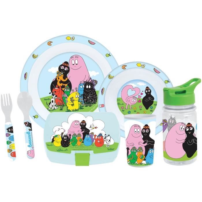 Tableware set - FUN HOUSE - BARBAPAPA - Glass, plate Ø22 cm and Ø16 cm, cutlery, water bottle and snack box