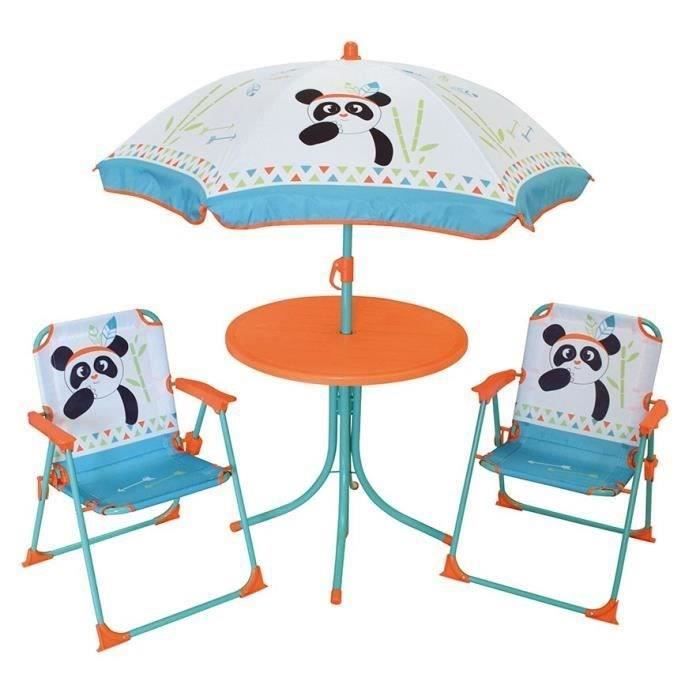 FUN HOUSE 713095 INDIAN PANDA Garden furniture with a table, 2 folding chairs and a parasol for children