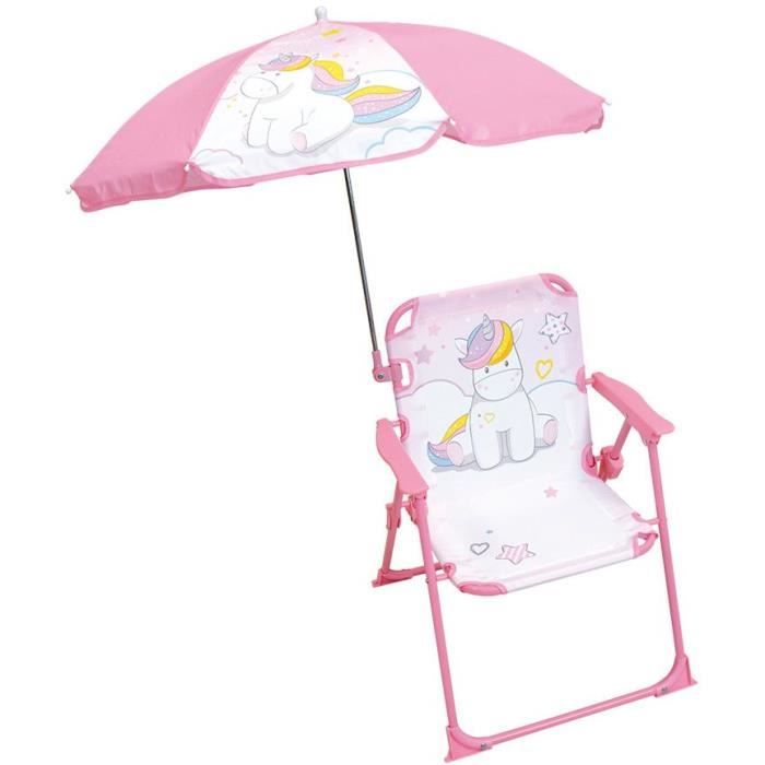 FUN HOUSE Unicorn Camping folding chair with parasol - H.38.5 x W.38.5 x D.37.5 cm + parasol ø 65 cm - For children