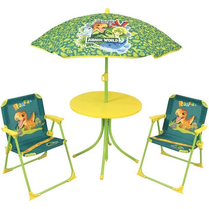 FUN HOUSE Jurassic Dinosaur garden furniture - 1 table 46 x ø46 cm, 2 chairs 53 x 38.5 x 37.5 cm and 1 parasol 125 x ø100 cm