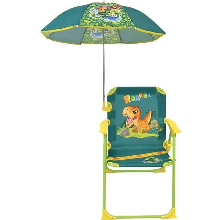 FUN HOUSE JURASSIC WORLD Dinosaur camping folding chair - H.38.5 x W.38.5 x D.37.5 cm - With a parasol ø 65 cm - For children