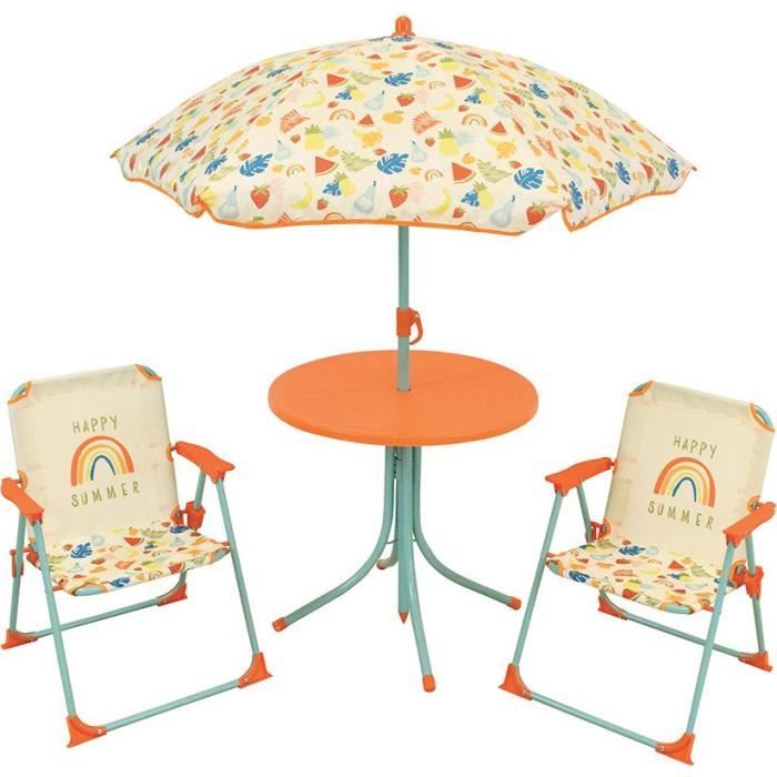 FUN HOUSE Fruity's Garden furniture - 1 table H.46 x ø46 cm, 2 chairs H.53xW.38.5xD.37.5 cm and 1 parasol H.125 x ø100 cm