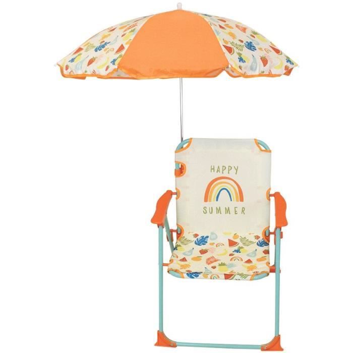 FUN HOUSE Fruity's Folding camping chair with parasol - H.38.5 x W.38.5 x D.37.5 cm + parasol ø 65 cm - For children