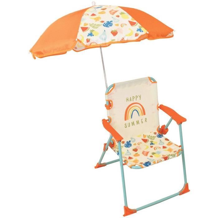 FUN HOUSE Fruity's Folding camping chair with parasol - H.38.5 x W.38.5 x D.37.5 cm + parasol ø 65 cm - For children