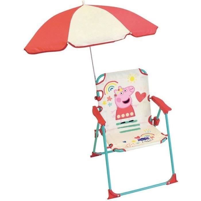 FUN HOUSE Peppa Pig Folding camping chair with parasol - H.38.5 x W.38.5 x D.37.5 cm + parasol ø 65 cm - For children