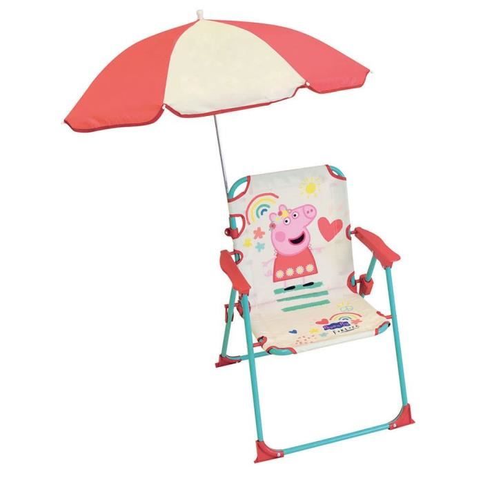 FUN HOUSE Peppa Pig Folding camping chair with parasol - H.38.5 x W.38.5 x D.37.5 cm + parasol ø 65 cm - For children