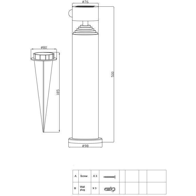 Solar bollard - GALIX - G4585C - High brightness - Stainless steel with detector - H50 cm - 150 Lumens