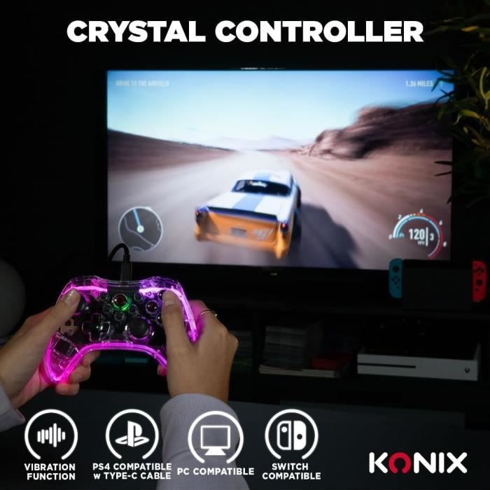 Konix - Crystal Wireless Controller Nintendo Switch, Switch OLED, PC and PS4