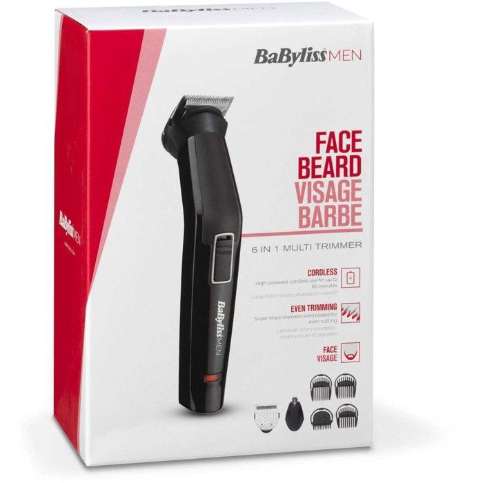 BABYLISS MT725E - 6 in 1 multifunction trimmer - Cordless - 60min autonomy - 2 interchangeable accessories - Washable heads
