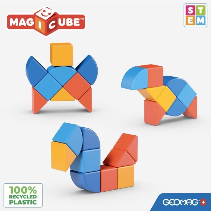 Magnetic Blocks - GEOMAG - Magicube 208 - 9 pieces - Various shapes - Animals - Recycled plastic