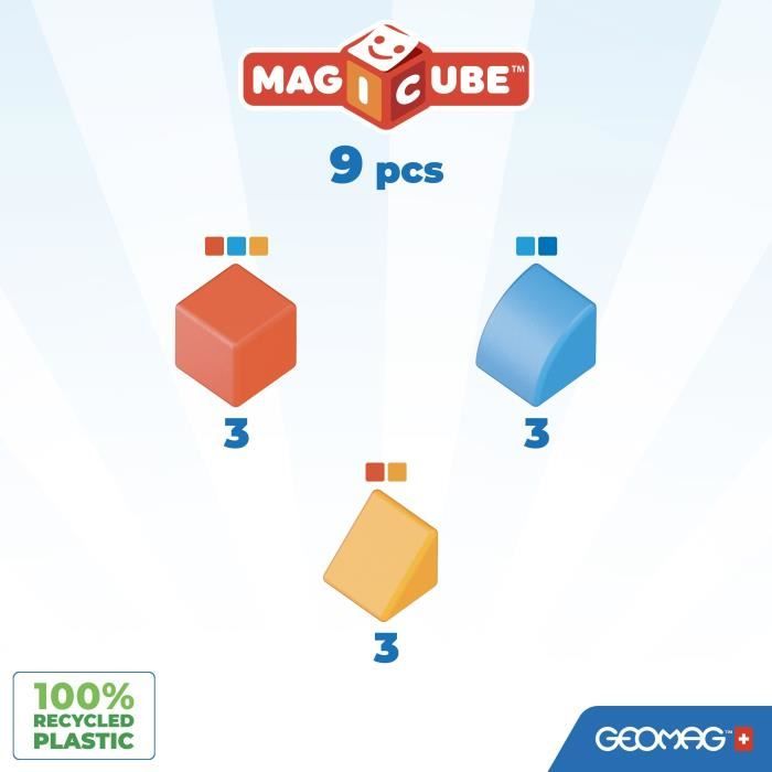 Magnetic Blocks - GEOMAG - Magicube 208 - 9 pieces - Various shapes - Animals - Recycled plastic