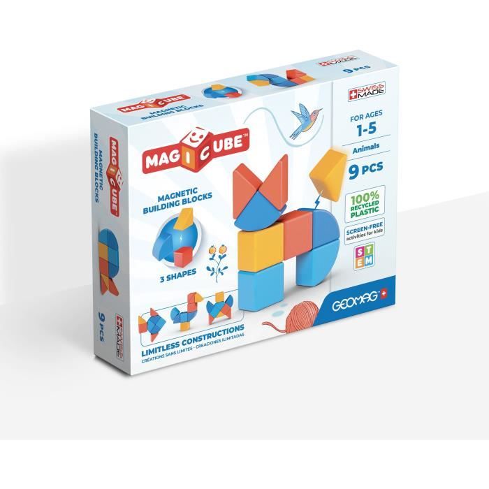 Magnetic Blocks - GEOMAG - Magicube 208 - 9 pieces - Various shapes - Animals - Recycled plastic