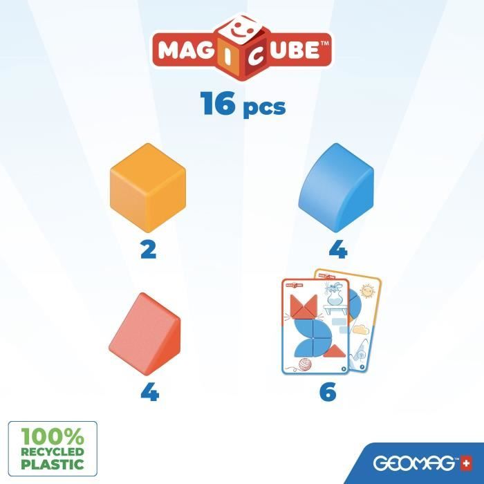 Magnetic Blocks - GEOMAG - Magicube Blocks & Cards - 16 pieces - Educational - Recycled plastic