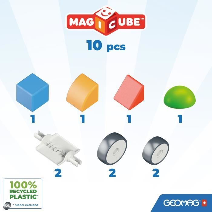 Magnetic Blocks - GEOMAG - Magicube 308 - 10 pieces - Various shapes - Vehicles - Recycled plastic