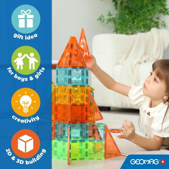 Magnetic tiles - GEOMAG - Tiles Gems 4100 - 16 pieces - Geometric shapes - Crystal effect