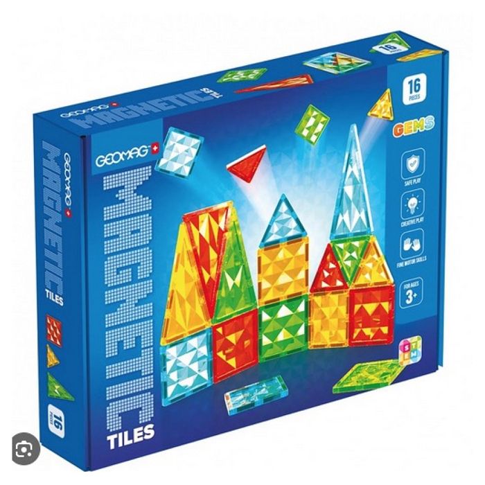 Magnetic tiles - GEOMAG - Tiles Gems 4100 - 16 pieces - Geometric shapes - Crystal effect