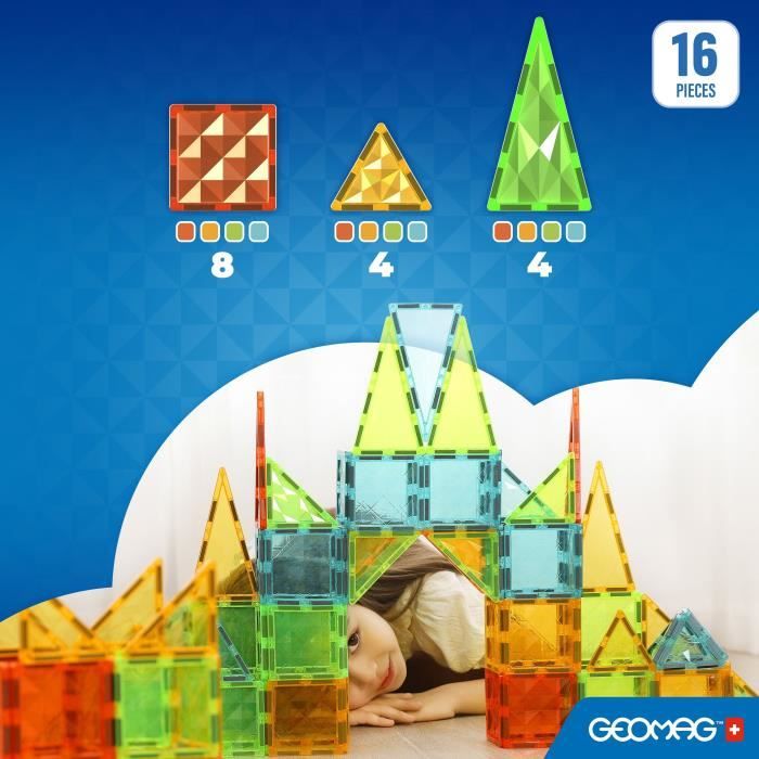 Magnetic tiles - GEOMAG - Tiles Gems 4100 - 16 pieces - Geometric shapes - Crystal effect