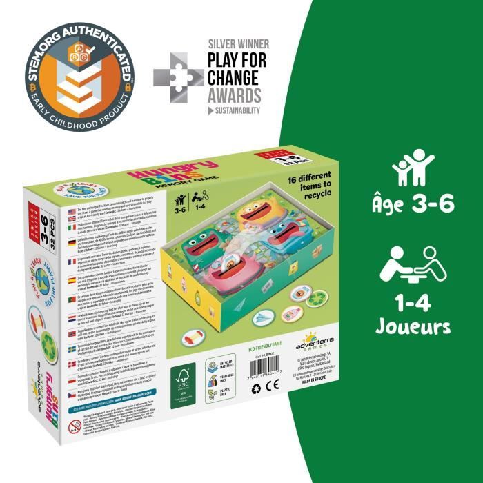 Educational games - GEOMAG - Hungry Bins - Selective sorting - Learning about waste - Association by color