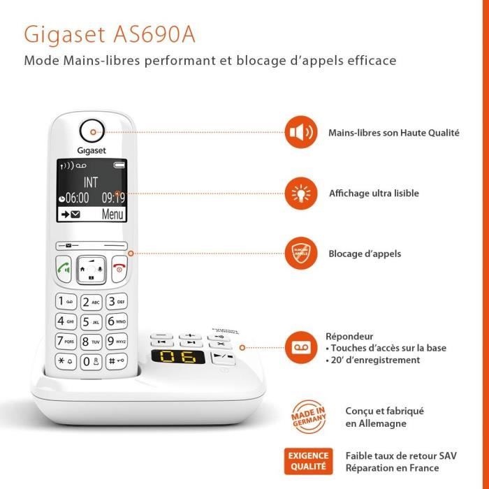 GIGASET Landline Telephone AS690 A White