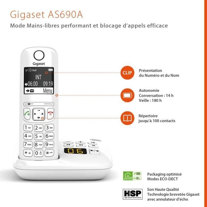 GIGASET Landline Telephone AS690 A White