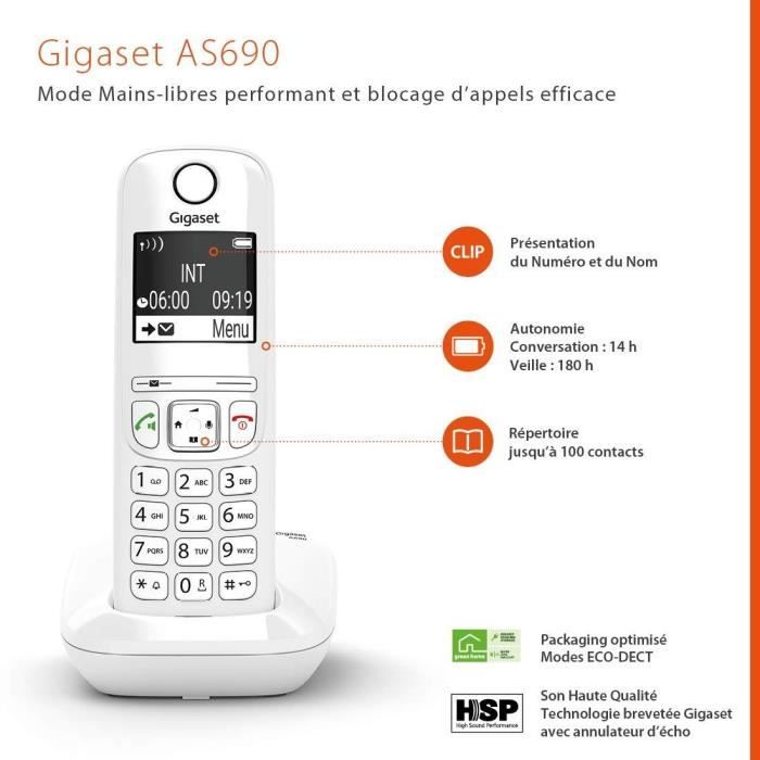 GIGASET Landline Telephone AS690 Trio White