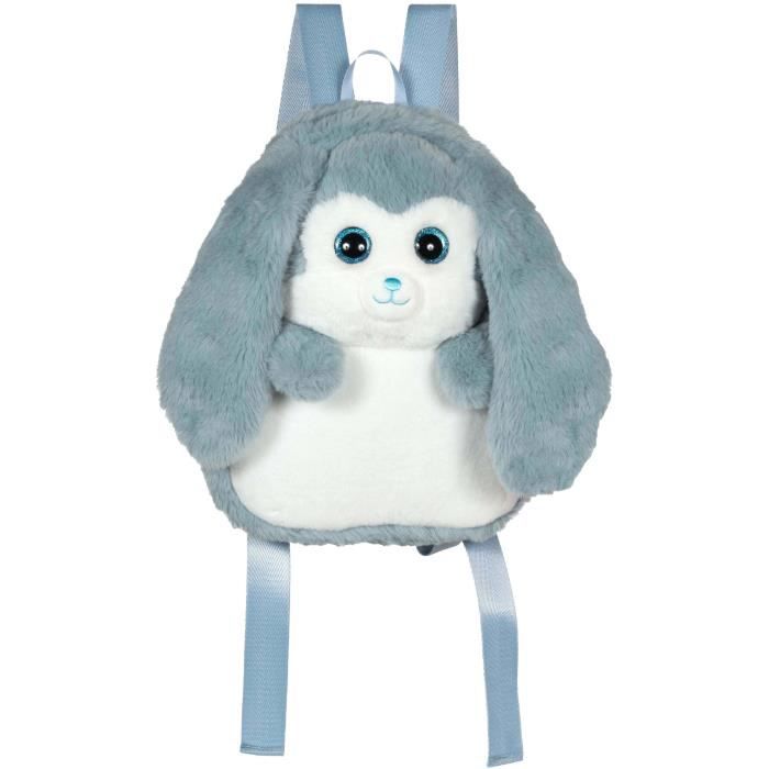 Fluffy Bag - GIPSY TOYS - Plush backpack - Blue and white rabbit 30 cm