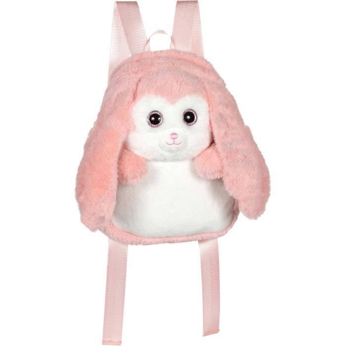 Fluffy Bag - GIPSY TOYS - Plush backpack - Pink and white rabbit 30 cm