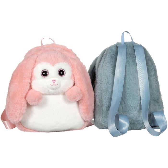 Fluffy Bag - GIPSY TOYS - Plush backpack - Pink and white rabbit 30 cm