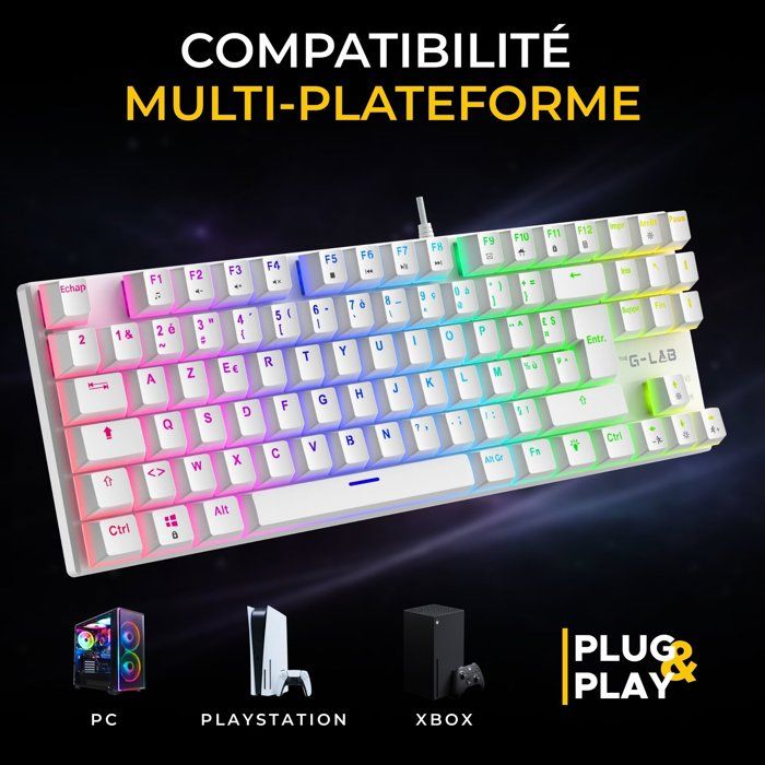 Gaming Keyboard - Red Mechanical Switches - Rainbow - TKL - White RGB