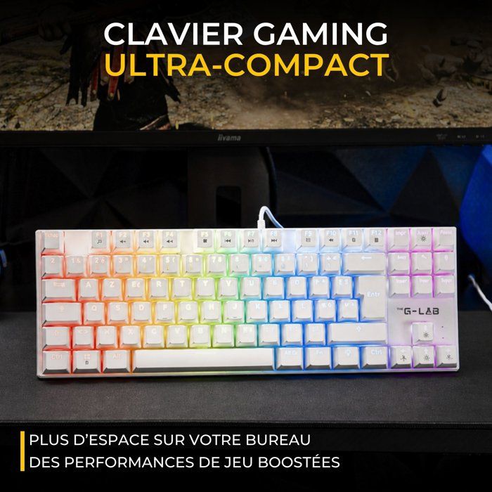 Gaming Keyboard - Red Mechanical Switches - Rainbow - TKL - White RGB