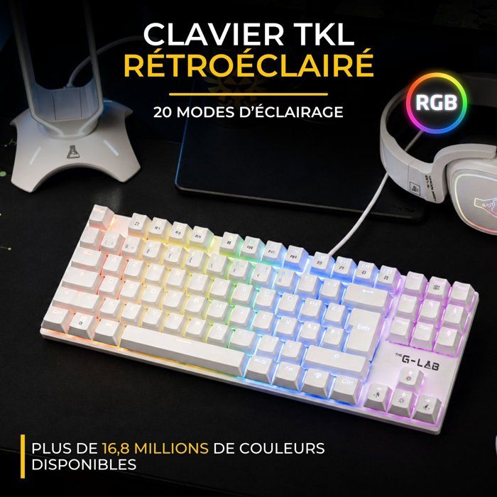 Gaming Keyboard - Red Mechanical Switches - Rainbow - TKL - White RGB