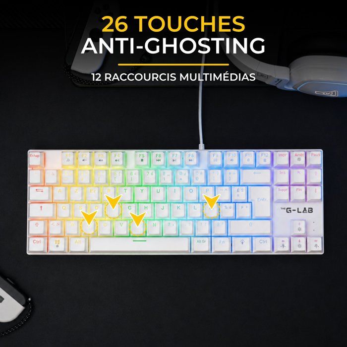 Gaming Keyboard - Red Mechanical Switches - Rainbow - TKL - White RGB