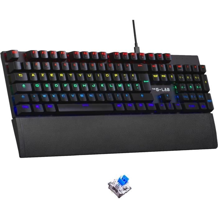 Mechanical Gaming Keyboard - THE G-LAB - KEYZ -CARBON -EX/FR - Backlit - Blue Switch - Wrist Rest - FR