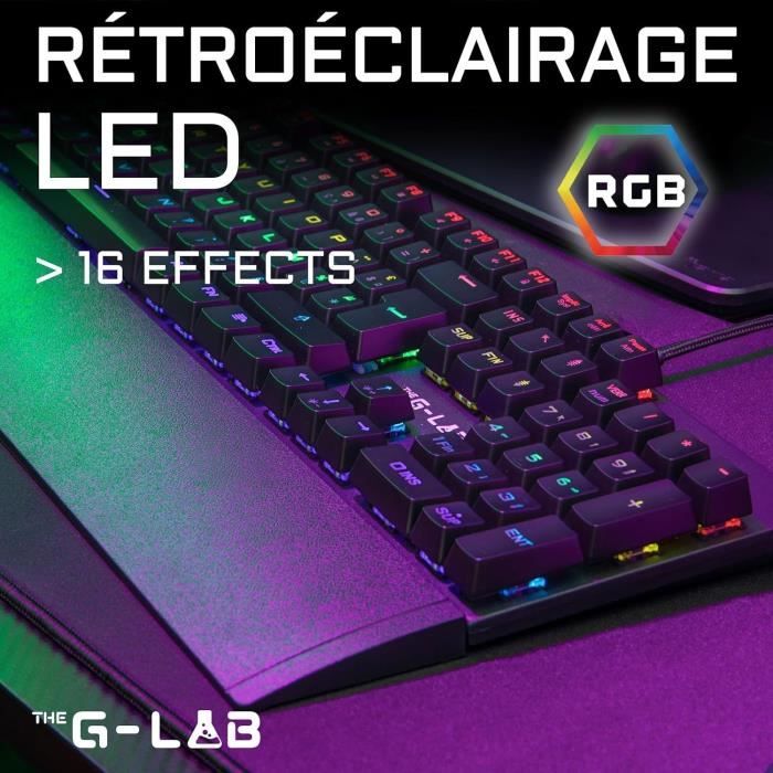 Mechanical Gaming Keyboard - THE G-LAB - KEYZ -CARBON -EX/FR - Backlit - Blue Switch - Wrist Rest - FR