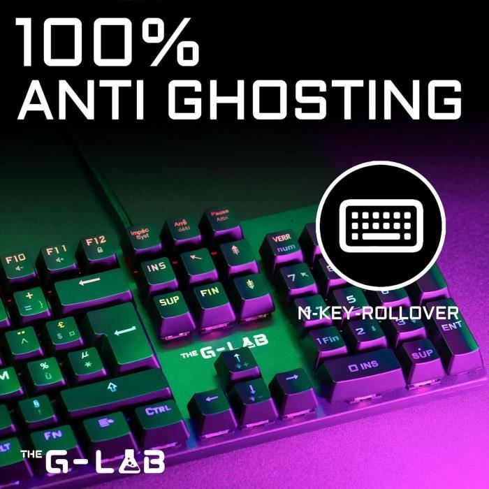 Mechanical Gaming Keyboard - THE G-LAB - KEYZ -CARBON -EX/FR - Backlit - Blue Switch - Wrist Rest - FR